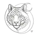 half tiger gave and half wolf face inside a moon tattoo design idea