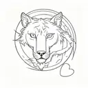 half tiger gave and half wolf face inside a moon tattoo design idea
