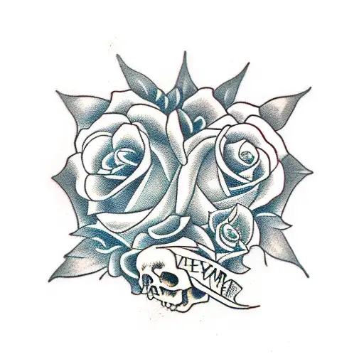 two roses and stems with "memento mori Memento Vivere" tattoo design idea