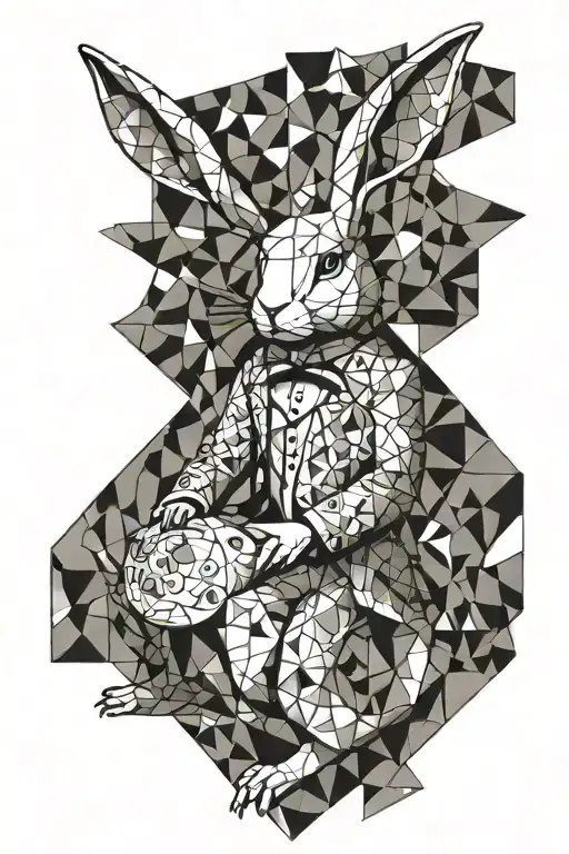 full body white rabbit in wonderland  tattoo design idea