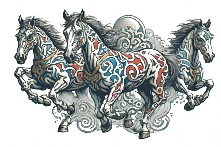 pistons horse galloping tattoo design idea