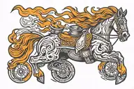 Flaming piston horse galloping tattoo design idea