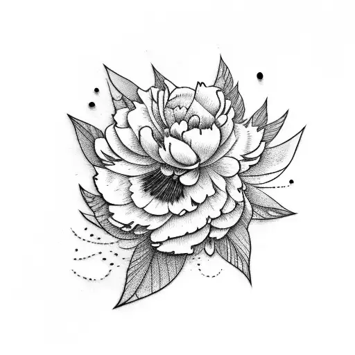 peonia, delicate, leaves tattoo design idea