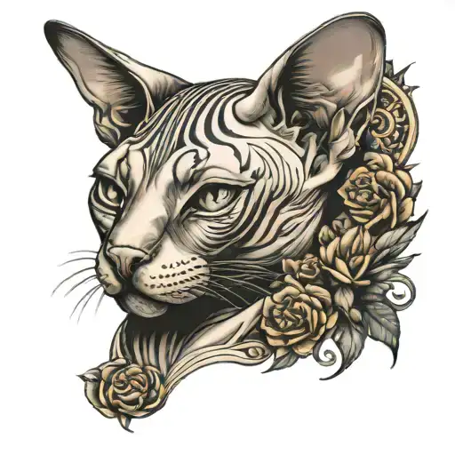 a sphynx cat portrait as a tattoo sleeve tattoo design idea