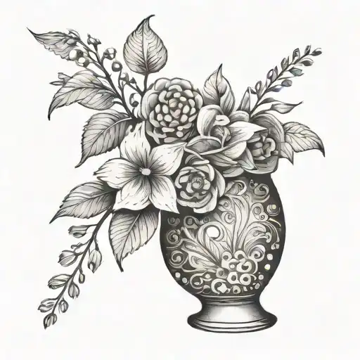 vase with flowers growing tattoo design idea