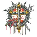 a crown of thorns with a cross dripping blood and glowing tattoo design idea