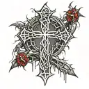 a crown of thorns with a cross dripping blood and glowing tattoo design idea