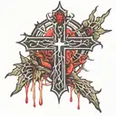 a crown of thorns with a cross dripping blood and glowing tattoo design idea