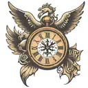 triple cross with alarm clock under it saying 8:24 with a dove flying with doseboys in the dove tattoo design idea