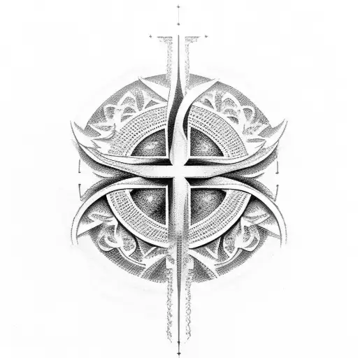 Christian cross with a cool design behind it tattoo design idea