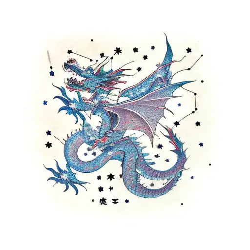 A constellation of dragons soaring through the night sky tattoo design idea