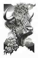 Scottish Highlands with Highland Cow  tattoo design idea