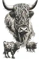 Scottish Highlands with Highland Cow  tattoo design idea