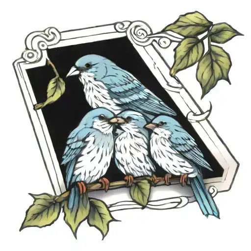 three little birds sitting on window tattoo design idea