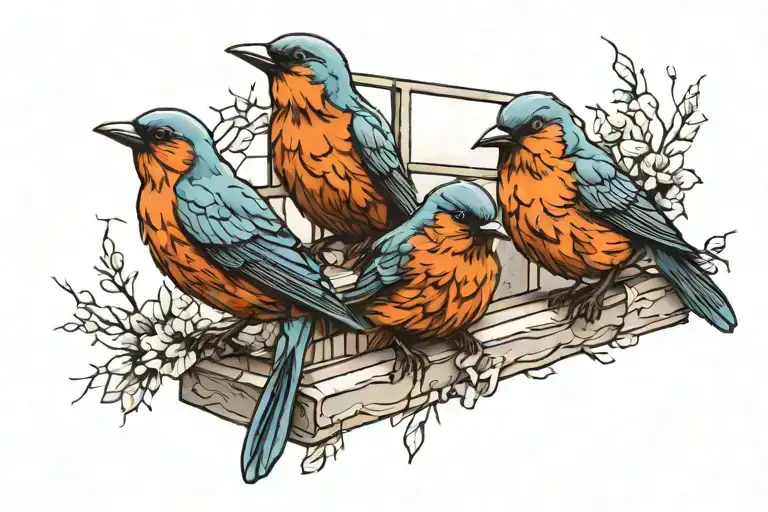 three little birds on a window tattoo design idea