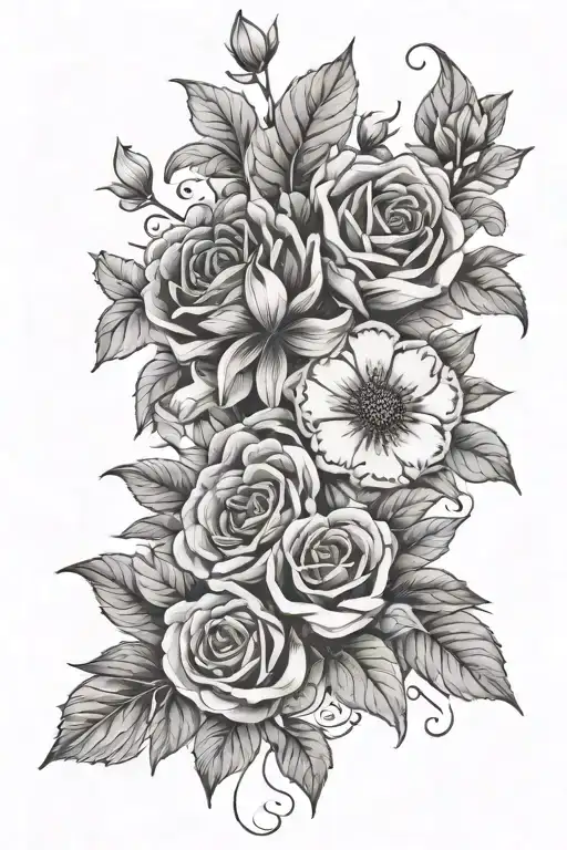 february march october july flower bouqet  tattoo design idea
