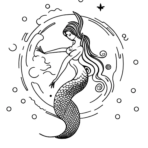 A minimalist tattoo of a mermaid gracefully dancing under the moonlight tattoo design idea