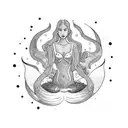 A serene mermaid gracefully meditating underwater tattoo design idea