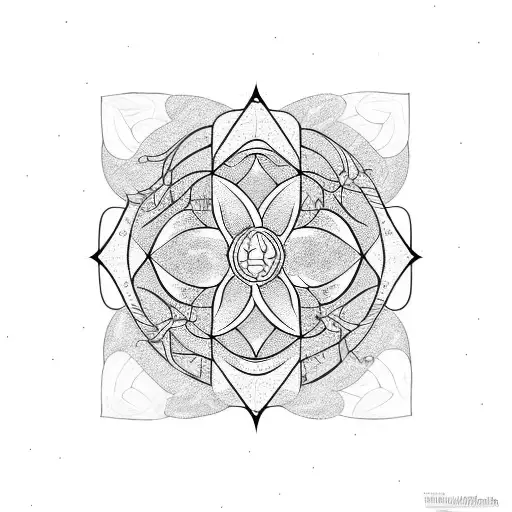 Moon, mushrooms, vines, plants, hexagons tattoo design idea