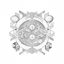 Moon, mushrooms, vines, plants, hexagons tattoo design idea