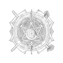 Moon, mushrooms, vines, plants, hexagons tattoo design idea