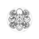 Moon, mushrooms, vines, plants, hexagons tattoo design idea