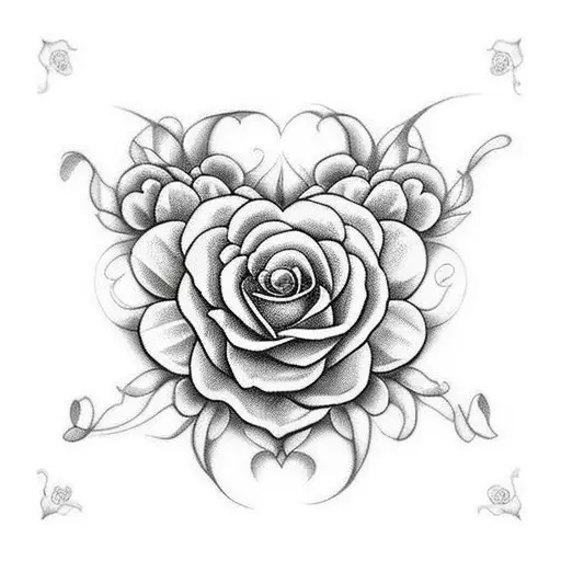 Siete corazones enredados entre flores tattoo design idea