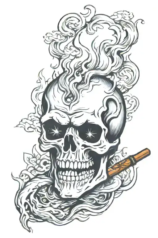 Angry Flaming Skull Smoking a Cigar tattoo design idea