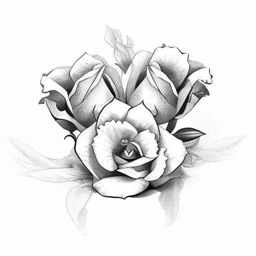 Row of flowers with shading tattoo design idea