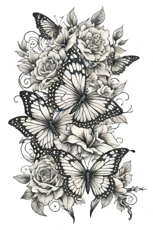 floral butterfly half sleeve tattoo design idea