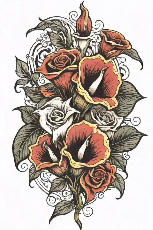 calla lily and rose bouquet tattoo tattoo design idea