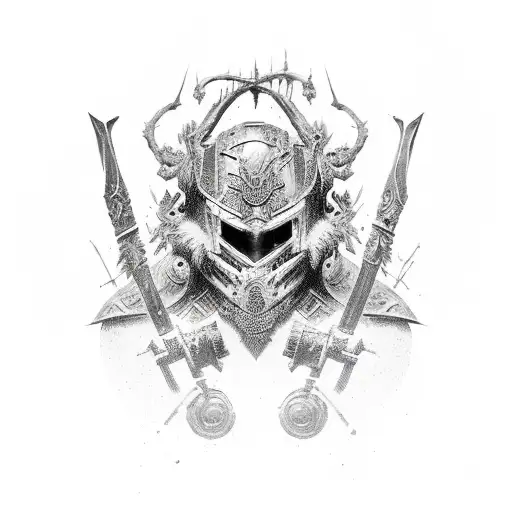 dark gods  with thorns and ripped full body with armour tattoo design idea