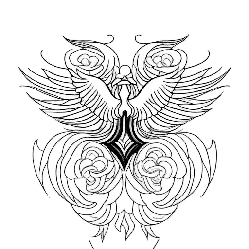 A mesmerizing minimalist tattoo showcasing a phoenix made entirely of vibrant colors and intricate flower patterns tattoo design idea
