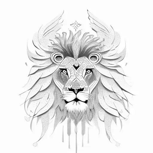 Intricate lion's head with angelic wings tattoo design idea