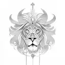Intricate lion's head with angelic wings tattoo design idea