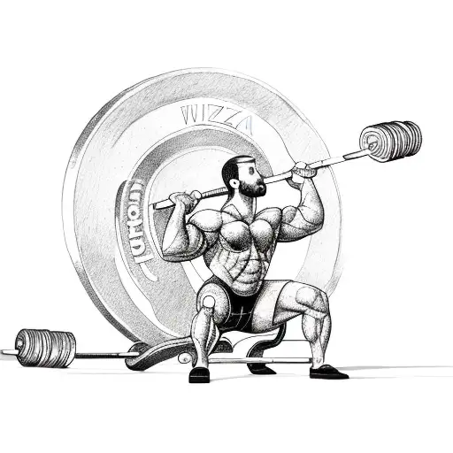 A weightlifter lifting a barbell made of pizza slices tattoo design idea