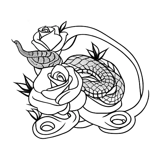 Snake and several Roses with Spines and needles  tattoo design idea