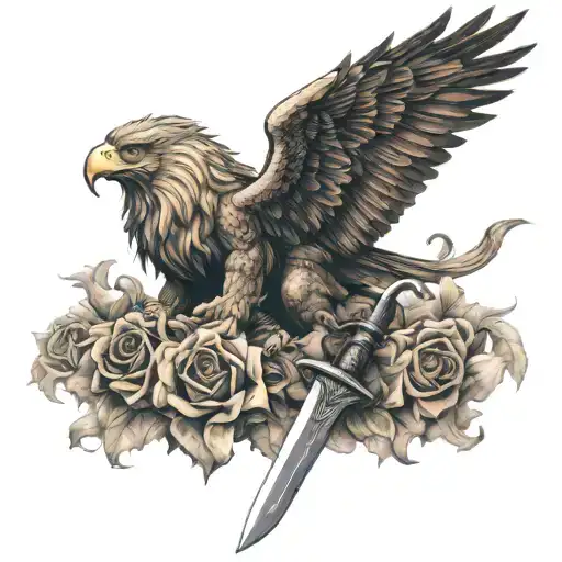  king with sword a lion and eagle perched atop tattoo design idea