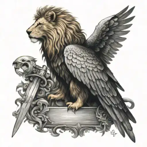  king of swords a lion and eagle perched tattoo design idea