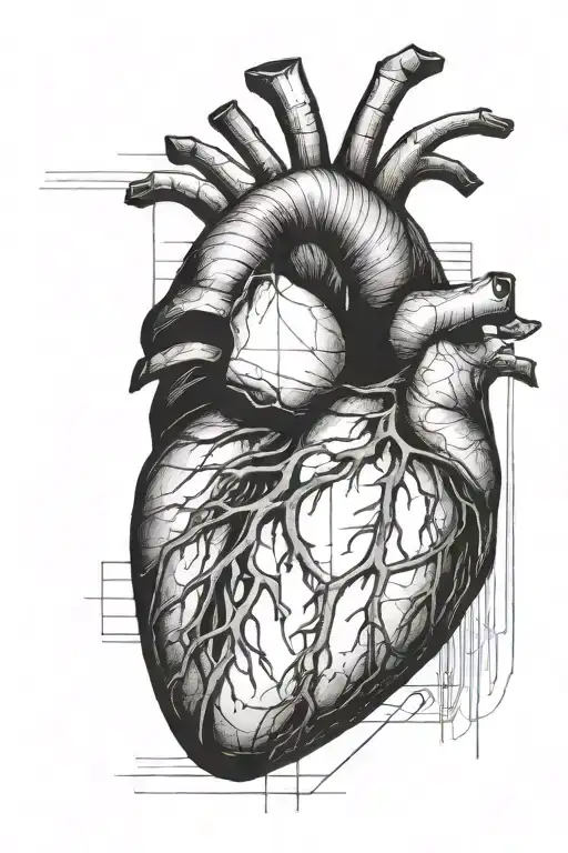 realistic heart with minimalistic lines  tattoo design idea