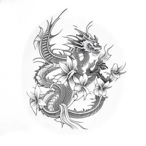Dragon and red spider lily tattoo design idea