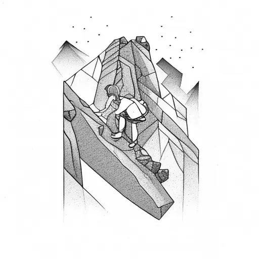 A silhouette of a rock climber scaling a challenging cliff tattoo design idea