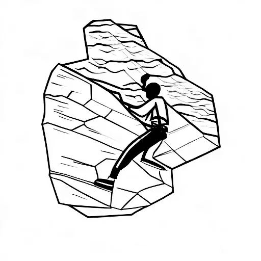 A silhouette of a rock climber scaling a challenging cliff tattoo design idea