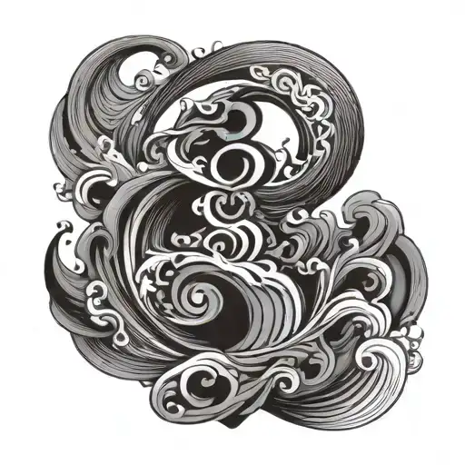 three S letters+waves+live in the present philosophy tattoo design idea