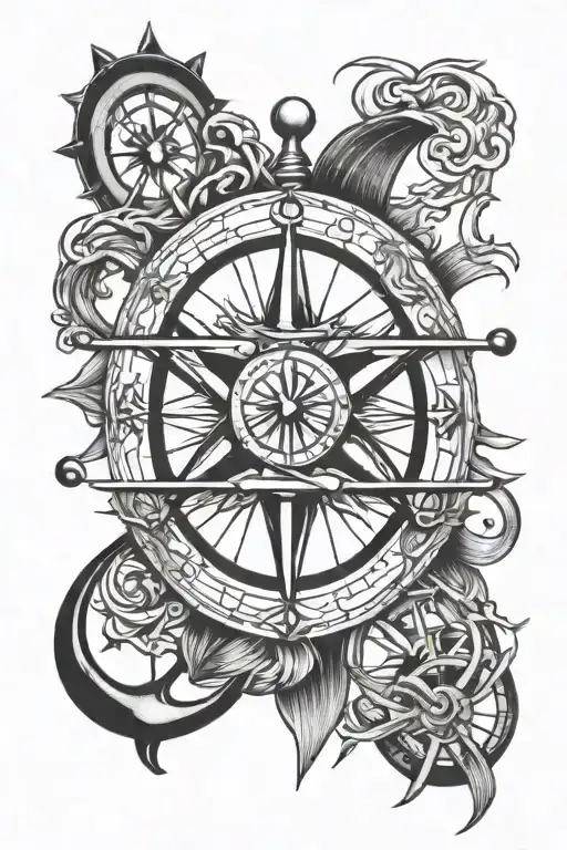 Anchor Star Compass Rudder tattoo design idea