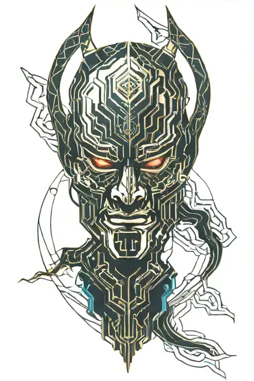 oni mask split in half tattoo design idea