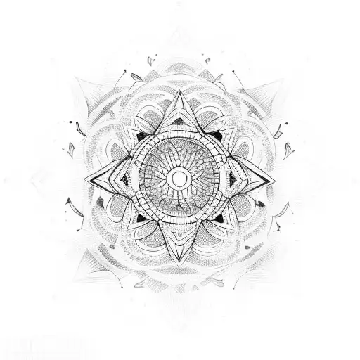 A dotwork mandala incorporating elements of a chandelure tattoo design idea