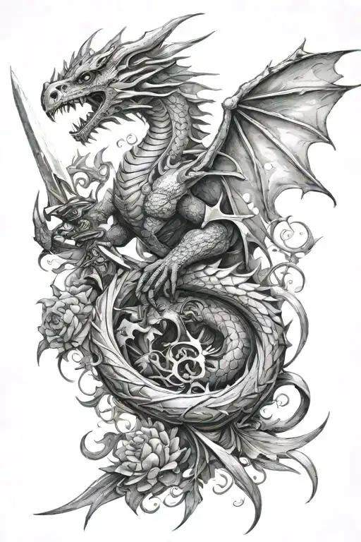 fairy sword dragon tattoo design idea
