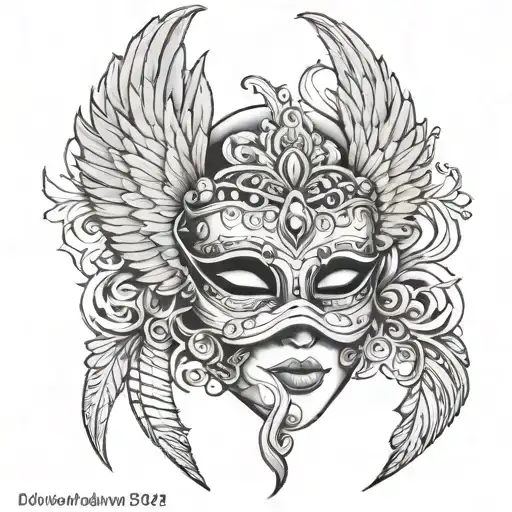 Tattoo Idea: A mask and a winged sandal  tattoo design idea