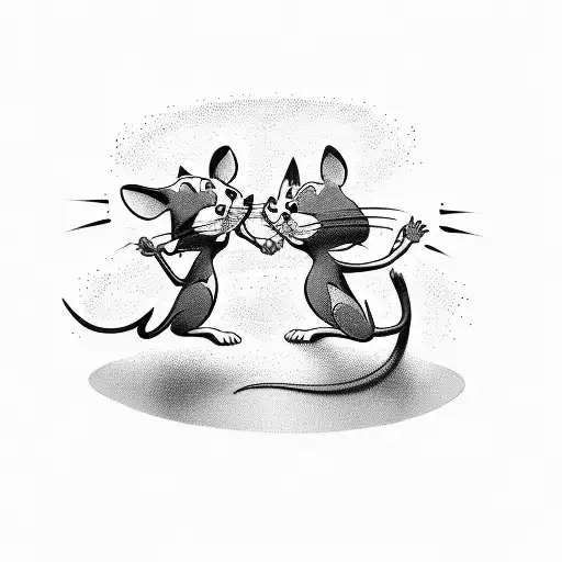 A dynamic scene of Tom and Jerry engaged in a high-speed chase tattoo design idea